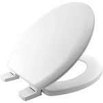 BEMIS Chicago Ultra-Fix White Toilet Seat. Wooden Toilet Seat with Water Based Paint for Easy Clean. Non Slip Toilet Seat with Adjustable Plastic Hinges, Universal & Easy Installation, White