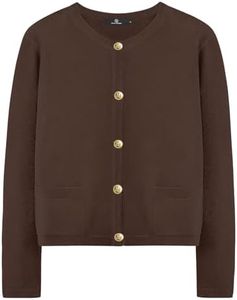 LILLUSORY Women Cardigan Sweaters Fall Outfit Clothes Fashion Cropped Jackets Trendy 2026 Casual Long Sleeve Tops Chocolate Brown XL