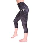 CompressionZ Compression Capri Leggings for Women - Yoga Capris, Running Tights, Gym Pants (Camo Black W/Pockets, X-Large)
