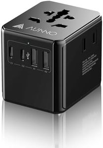 AUNNO Universal Travel Adapter, Travel Plug Adapter with 2 USB C and 2 USB Ports, with Extra Two USA 2Pin Sockets, UK to European Power Universal Plug Adaptor for EU USA Australia