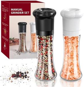 CIRCLE JOY Manual Salt and Pepper Grinder Set for Professional Chef, Refillable Salt and Pepper Shakers with Ceramic Blades, Adjustable Coarseness and BPA-free 180ml Glass Container, Tall Black White