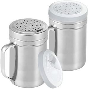 CUSINIUM Large Metal Salt Pepper Cooking Dredge Shakers - With Handle - Seasonings Spice Shakers With Holes and Lids - 14 Ounce, 2pcs | Style: Medium