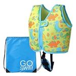 Go Swim Float Vest - *Includes Free Swim bag* Fixed Buoyancy Childrens Swim Jacket With Safety Strap. (Ages 18 Months - 5 Years) (Daring Dinos, Large)