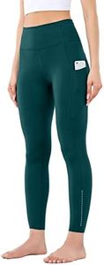 Leovqn High Waist Yoga Pants with Pockets Gym Legging Women Sport Running Stretch Leggings for Workout-Dark Green-L