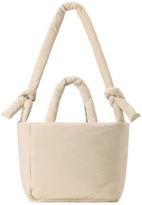 Herald Soft Puffer Tote Bag for Women, Lightweight Puffy Shoulder Purse Satchel Top-Handle Handbag with Adjustable Strap (Nude)