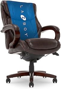 La-Z-Boy Bellamy Executive Office Chair with Memory Foam Cushions, Solid Wood Arms and Base, Waterfall Seat Edge, Bonded Leather, Brown