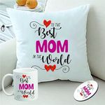 PICRAZEE “Best Mom in The World” Mothers Day/Happy Birthday Gift for Mom Mother Mummy (1 Cushion 12”*12” with Filler, 1 Ceramic Mug, 1 Fridge Magnet) (Best Mom in The World)