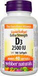 Webber Naturals Vitamin D3 2500 IU Extra Strength, 180 Softgels, For Healthy Bones, Teeth, and Helps Prevent Vitamin D Deficiency