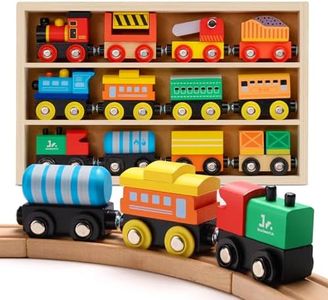 SainSmart Jr. Wooden Train Set 12 PCS - Train Toys with Storage Box, Magnetic Toy Trains Compatible with All Major Brands, Gift for Toddlers, Boys and Girls Aged 3+