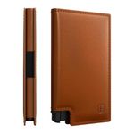 Ekster Parliament Leather Card Holder Wallet | Smart RFID Wallet for Men | Minimalist & Slim Wallet with Quick Card Access Metal Card Holder (Caramel)