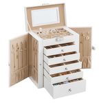 SONGMICS Jewellery Box 6 Tiers, Jewellery Case with 5 Drawers, Large Storage Capacity, with Mirror, Lockable, Jewellery Storage Organiser, Gift for Loved Ones, for Watches, Cloud White JBC152W01