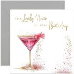 Old English Co. Lovely Niece Birthday Card - Special Birthday Card for Niece - Fabulous Pink Cocktail Gold Foil Glitter Design for Women - 30th, 40th, 50th, 60th, Cute Card for Her | Blank Inside