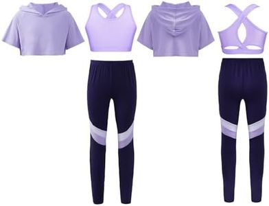 iEFiEL Kids Girls' Dance Outfits Sets Tracksuit 3 Piece Crop Tops with Athletic Leggings Gymnastics Sports Workout Lavender 6 Years