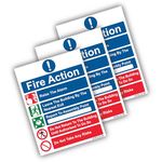 Stcky Fire Action Notice Vinyl Sign - 15 x 20 cm Ideal Sized Fire Safety Signs [Pack of 3]