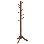 VASAGLE Coat Rack, Solid Wood Coat Stand, Free Standing Hall Coat Tree with 8 Hooks, Dark Walnut URCR01WN