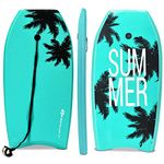 Goplus Super Bodyboard Body Board EPS Core, IXPE Deck, HDPE Slick Bottom with Leash (Green Coconut Palm, 33-inch)