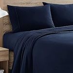 Flannel Sheets Warm and Cozy Deep Pocket Breathable All Season Bedding Set with Fitted, Flat and Pillowcases, King, Navy