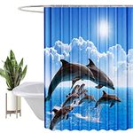 HEYOMART Shower Curtain Heavy Duty Polyester Fabric Waterproof Shower Curtain Liner, 3D Digital Painting Pattern for Shower Stall, Bathroom Curtains with 12 PCS Hooks (180x180cm, Dolphins)