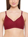 Clovia Women's Cotton Rich Non-Padded Wirefree T-Shirt Bra in Maroon (BR0184Q09_Red_34C)