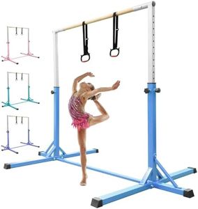 Gymnastics Bar Horizontal Bar with Gymnastic Rings for Kid 13 Height Adjustable, Junior Training Kip Bar Gymnastics Training Equipment for Home Gym Indoor Garden Outdoor Blue
