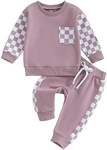 BeQeuewll Baby Girl Clothes Fall Winter Outfits Long Sleeve Sweatsuit Checkboard Sweatshirt and Pants Toddler Infant Clothing (purple, 0-6 Months)