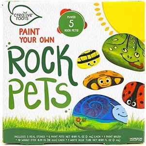 Creative Roots Paint Your Own Rock Pets by Horizon Group USA, 6 Colors, Paint Brush, Wiggly Eyes and Glue Included, Multicolor