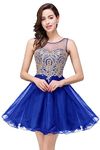 MisShow 2024 Women's Cocktail Dresses Crystals Applique Short Prom Homecoming Dresses, Royal Blue, Medium