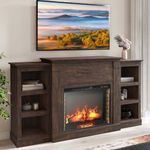 BELLEZE Modern 70 Inch Electric Fireplace Mantel TV Stand & Media Entertainment Center for TVs up to 68 Inches with Energy-Efficient Heater and Side Book Shelves - Lenore (Brown)