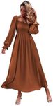 Floerns Women's Boho Floral Print Square Neck Flounce Sleeve A Line Long Dress Brown S