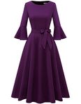 HomRain Women's Dress Casual Mid Sleeve Tea Party Midi Dress Church Bridemaid Semi Formal Dress Cocktail Homecoming,Grape M