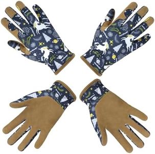 HANDLANDY 2 Pairs Kids Genuine Leather Gardening Gloves for ages 3-11, Children Toddler Work Outdoor Playing Gloves for Boys Girls Gift (Large (for age 8-11), Blue)