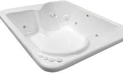 Carver Tubs - BE7260 - Modern Acrylic Fiberglass Whirlpool Tub Water Massage Two Person Bathtub, w/Heated 12 Jet - Modern White Square Acrylic Tub - Deep Relaxing Soak - 72"L x 60"W x 19"H