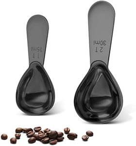 Stainless steel coffee scoop 2-piece set (1 tbsp, 2 tbsp) durable Tablespoon, ergonomic measuring spoon, Suitable for small and large jars，short-handled spoon (Black)