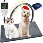 YFFU Pet Heating Pad 70x45cm Auto Shut Off, 30℃～60℃ Adjustable Temperature & 13-Level Timer Dog Heat Pad, Heated Cat Bed with Chew Resistant Steel Cord, Washable 2 Crystal Velvet Covers Warming Mat