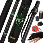 IgnatGames 2-Pieces Pool Cue Stick - 20 oz. 58" Canadian Maple Professional Billiard Pool Cues Sticks with Hard Case, 3 in 1 Pool Stick Tip Tool, 3 Finger Glove and Chalk Holder (20 oz. Green)