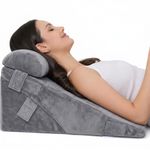 Grin Health Orthopedic Bed Wedge Pillow with Head Rest, High Density Adjustable Wedge Cushion for Sleeping, Acid Reflux, Knee-Leg Support Pillow, Back Support for Bed, Pregnancy Pillow (Grey)