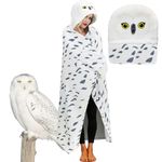 Wearable Blanket Hoodie, Snowy Owl Hooded Blanket Adults Cloak with Gloves, Super Soft Flannel Owl Gifts for Men Women Adults and Kids Birthday Holiday Gifts, Owl, One Size