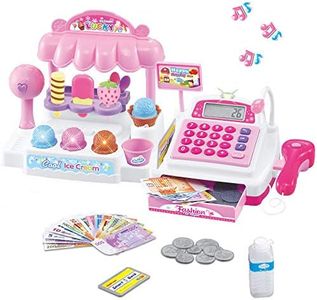 Liberty Imports Ice Cream Store Mini Cash Register with Pretend Play Desserts, Working Scanner, Calculator, Microphone, Money and Credit Card