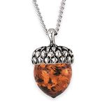 Solid Sterling Silver Natural Baltic Amber ACORN Pendant & Necklace