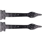 Pair of Black 10" False Tee Door Hinges Decorative Victorian Spear Style Garage Gate Sliding Door Fronts with Included Fixings