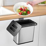 Stainless Steel Small Hanging Trash Can with Lid for Kitchen Cabinet Door, 0.8 Gal/3L Garbage Can Kitchen Compost Bin for Countertop or Under Sink