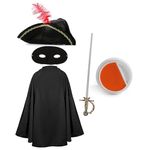 Adults Cat Bandit Costume - Black Tricorn Hat, Black Cape, Black Eye Mask, Fake Sword and Orange & White Facepaint - Adults World Book Day Book Week Fancy Dress Costume