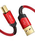 Printer Cable 15ft/4.5M, JSAUX USB 2.0 Type A Male to B Male Scanner Cord High Speed Compatible with HP, Canon, Epson, Brother, Lexmark, Dell, Xerox, Samsung, Piano, DAC - Red