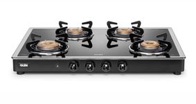 Glen Apex 4 Burner LPG Gas Stove Mirror Finished Glass High Flame Forged Brass Burner, Auto Ignition, Extra Wide, Black (CT4BHF70BLBBAI)