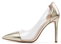 SAMMITOP Women's Clear Pumps Pointed Toe Slip On Stiletto Heels Metallic Shoes Gold US9, 9