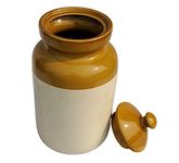 Pure Source India Ceramic Pickle Jar With Lid - 5000 ML, 1 Piece, Ivory and Brown