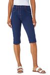 Roman Originals Knee Length Jeggings for Women Ladies Stretch Denim Shorts Jeans Cropped Trouser Capri Pants Summer Cotton Legging Pedal Pusher Legged Crop Spring Cutoff Work - Indigo - Size 18