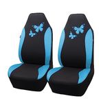 Flying Banner Breathable Mesh Car Seat Covers Colorful Butterfly Offset Printing Pattern Airbag Compatible Protector (2 Fronts, Mint Blue)