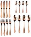 M.T. BROTHERS Stainless Steel Flatware Set, Tableware Cutlery Utensils For Kitchens, Dishwasher Safe (Fork 4+Knife 4+Salad Spoon 4+Tea 4, Rose Gold Spoon, 16)