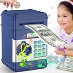 Tepafac Electronic Piggy Bank for Kids Girls Boys with Music and Silent Mode, ATM Piggy Bank Safe Money Box Kids Safe with Password, Mini Money Bank Coin Bank Money Safe for Kids Cash Coin Gifts, Navy